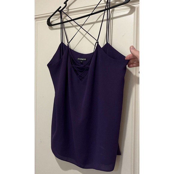 Express Purple Camisole Spaghetti Strappy Crisscross Chiffon Tank size L Cami - Picture 2 of 7